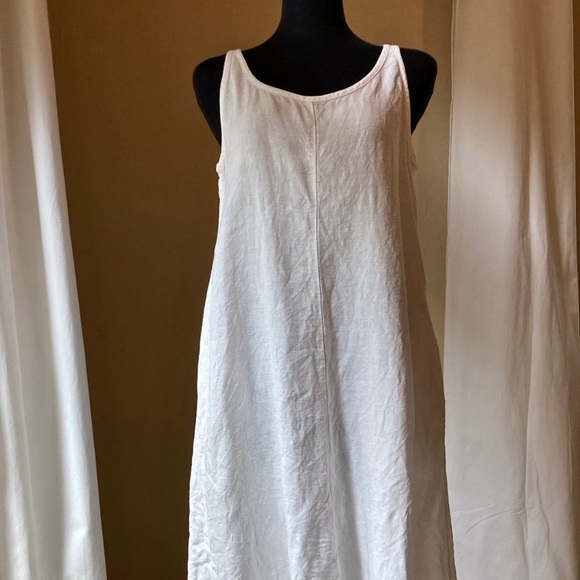 Eileen Fisher White Linen Midi A-line Tank Dress. - Picture 1 of 11